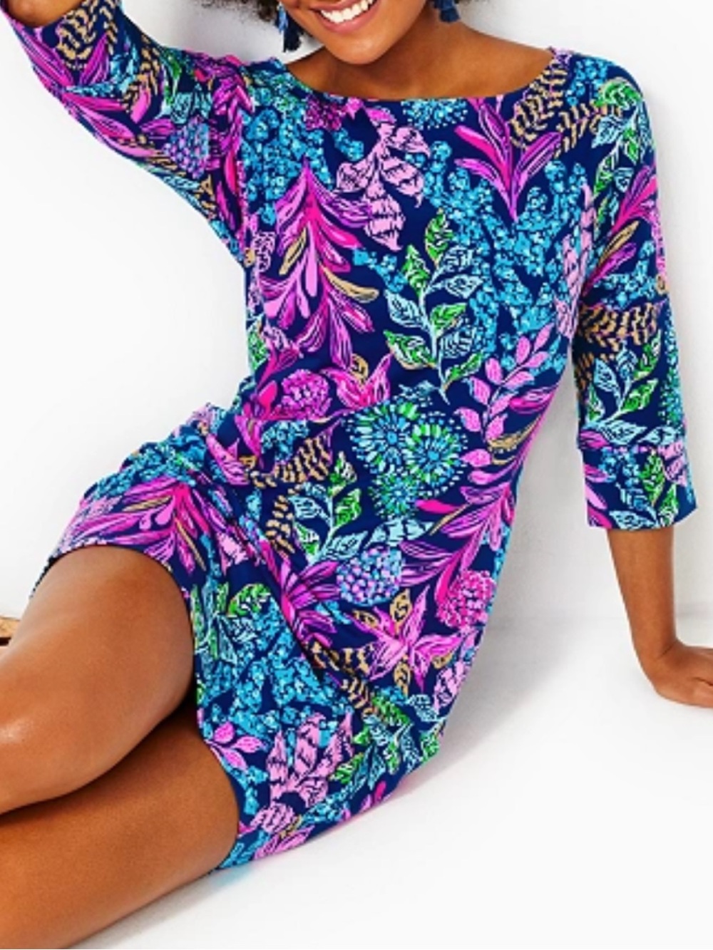 Lilly Pulitzer Sz XXL Braedyn Dress Aegean Navy Calypso Coast ChillyLilly UPF50